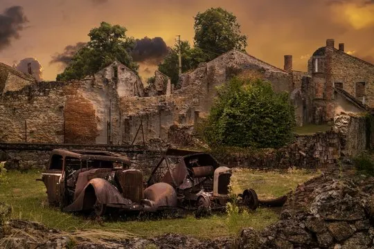 Ruines d'Oradour-sur-Glane conservées en mémoire du massacre de 1944 en Haute-Vienne