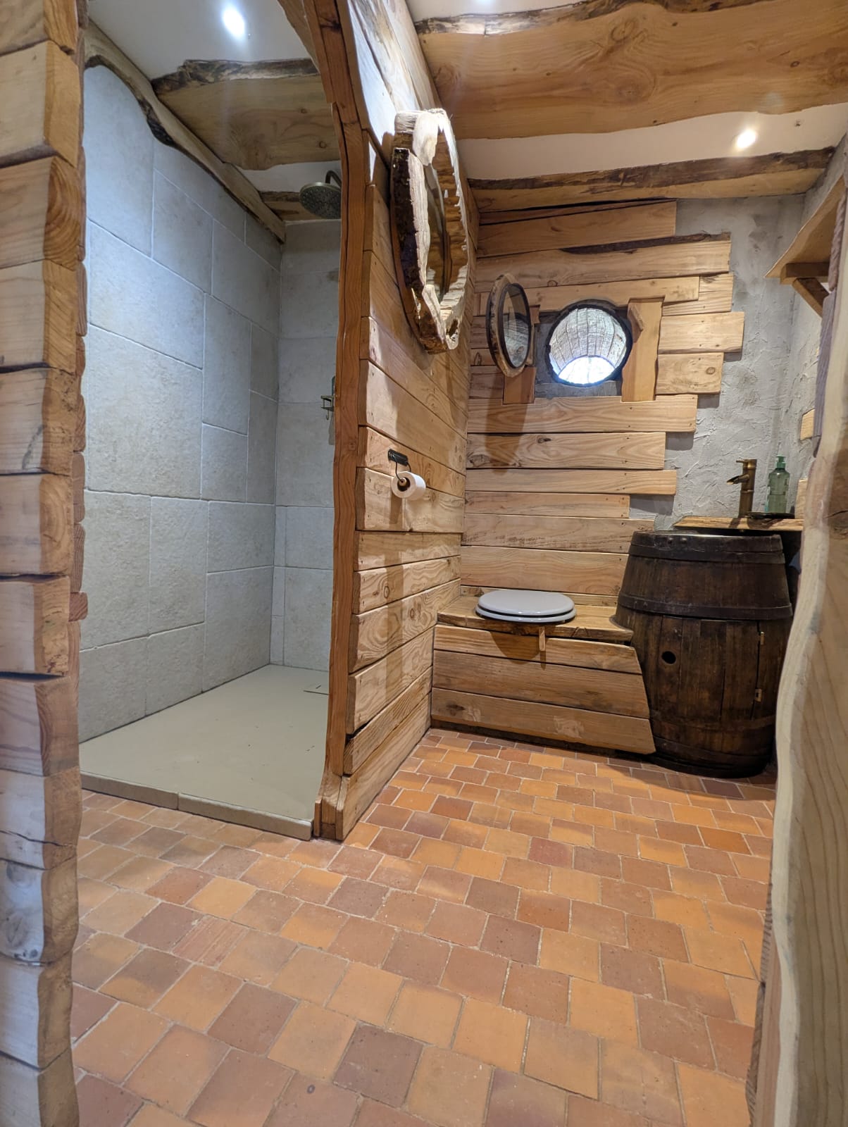 Salle de bain de la Maison Sacquet - Espace douche avec décoration naturelle en Haute-Vienne